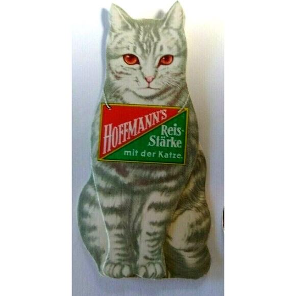 Hoffmann's Cat Starch Trade Card Diecut Standup Germany Grey Red Eyes Kitten - Picture 1 of 3